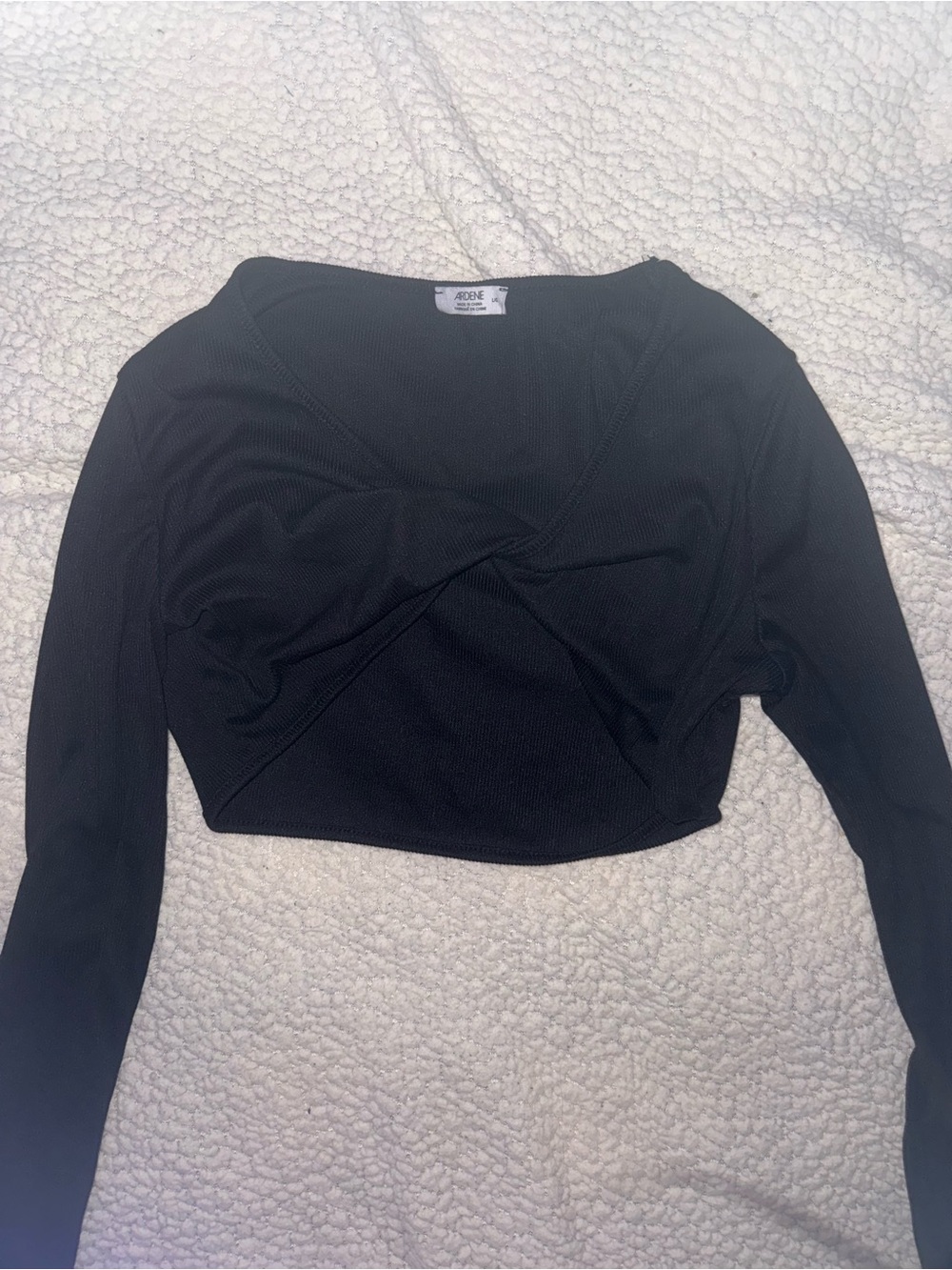 Ardene Black Cropped Long Sleeve Twist Front Top